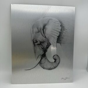 Etched Steel Hand Drawn Elephant Artwork #2 Of‎ 200 Artist Signed 2018 19x16"